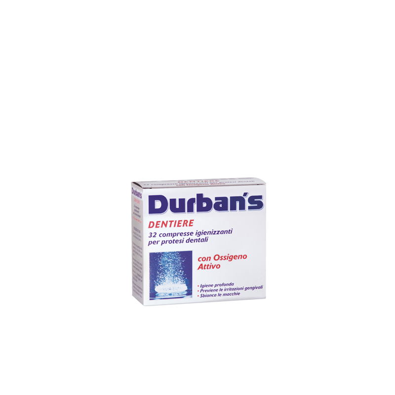 DURBAN S - compresse igienizzanti e anti macchia per dentiera con ossigeno attivo 32 compresse