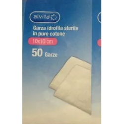 Alvita Garza Idrofila Sterile in Puro Cotone - 50 Garze Da 10 x 10 cm