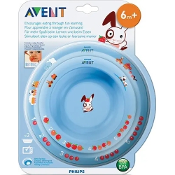 Avent set 2 piatti fondi per la pappa 6m+ colori assortiti blu -rosa