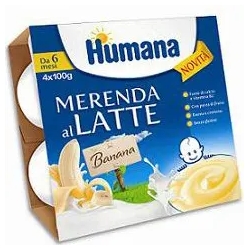 Humana Merenda al latte al gusto di Banana per bambini 4 vasetti da 100 g