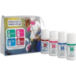 kit mini travel detergente liquido  100 ml + detergente intimo 100 ml +crema corpo + shampoo