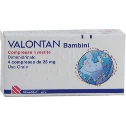 Valontan Bambini 25 mg - contro il mal di mare, auto, aereo, treno 4 compresse rivestite