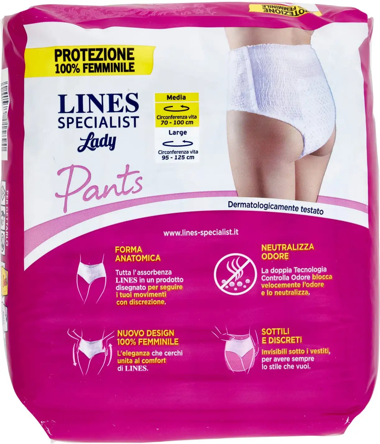 Lines Specialist Lady - 8 Mutandine Assorbenti a vita bassa Per Incontinenza Media Taglia M