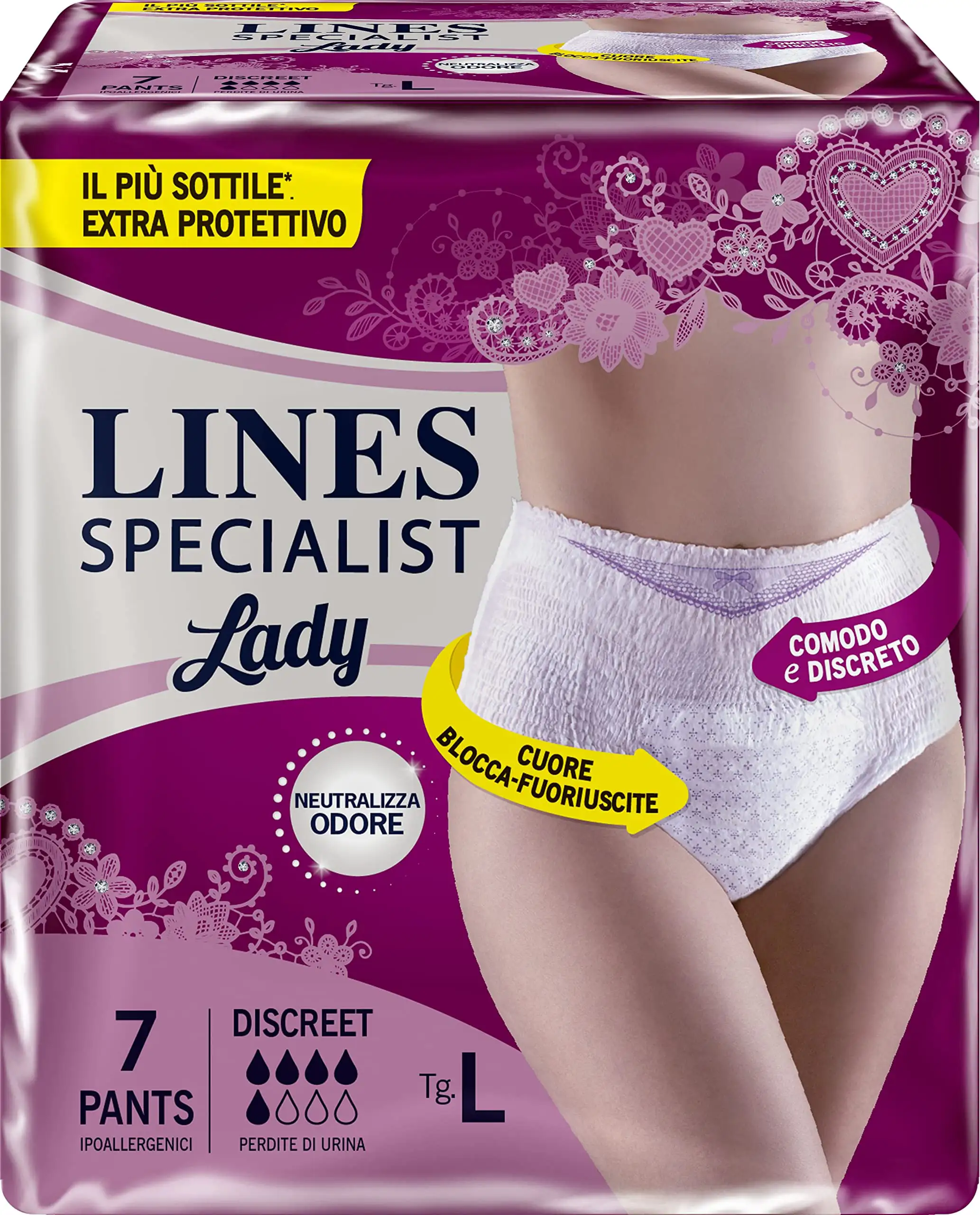 Lines Specialist lady - 7 Mutandine Assorbenti Per Incontinenza Taglia L