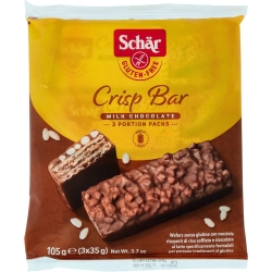 crisp bar - 3 wafers con nocciole ricoperti di riso soffiato e cioccolato al latte senza glutine 35 g