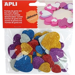 Bustina di 50 cuori in schiuma a Glitter Adesivo