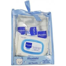 Mustela Kit Nascita - Detergente Delicato 200 ml + HydraBébé Viso 40 ml + Pasta Cambio 50 ml + 25 Salviette multiuso