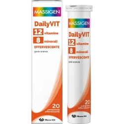 Massigen Dailyvit 12 Vitamine + 8 Minerali 20 Compresse Effervescenti Gusto Arancia - Integratore Multiminerale
