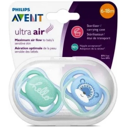 Avent Succhietto Ultra air 6-18 m- confezione 2 ciucci colore Azzurro