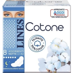 Lines Cotone - 8 Assorbenti Notte Con Ali