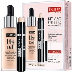 PUPA Kit Viso perfetto - Fluido make-up Like a doll 020 + Stick concealer 01