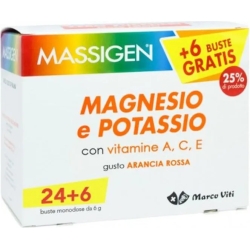Massigen Magnesio e Potassio 24+6 Bustine - Integratore alimentare con sali minerali e vitamine