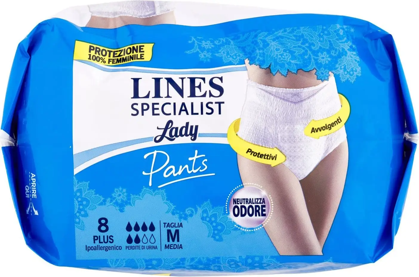 Lines Specialist Lady - 8 Mutandine Assorbenti Per Incontinenza Plus Taglia M