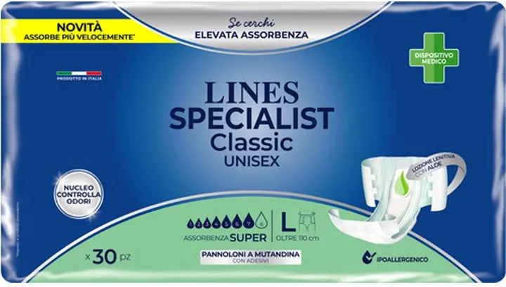 Lines Specialist Unisex - 30 Pannoloni Assorbenti a Mutandina per Incontinenza Super Taglia L