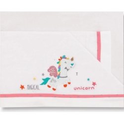 Lenzuola Motivo Unicorno 60x120 cm Bianco-fragola