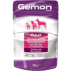 GEMON Adult Manzo e Prosciutto - Cibo umido per cani 24 buste da 100 g