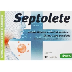 Septolete 3 mg + 1 mg - 16 Pastiglie Per La Gola Aroma Limone E Fiori Di Sambuco