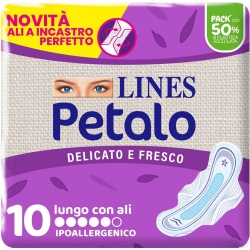 Lines Petalo - 10 Assorbenti Ipoallergenici Lunghi Con Ali Per Flussi Abbondanti