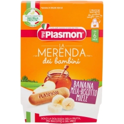 Plasmon La merenda dei bambini Banana, Mela, biscotto e miele 2 x 120 g