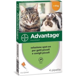 Advantage 40mg - Soluzione Spot On per Gatti e Conigli Piccoli 4 x 0,4 ml