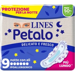 Lines Petalo - 9 Assorbenti Ipoallergenici Notte Con Ali