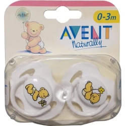 Avent Naturally - 2 Succhietti Decorati in Caucciu 0-3 mesi