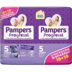 PAMPERS Pannolini Progressi Junior Taglia 5 (11-25 kg) pacco doppio 38 pannolini