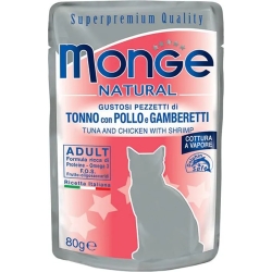Natural Adulto - Pezzetti di Tonno con Pollo e Gamberetti  80 gr