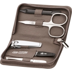 Set manicure da 5 strumenti con custodia in pelle - Tortora
