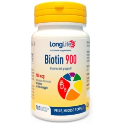 Longlife Biotin 900 mcg 100 Compresse - Integratore Utile Per Il Benessere Di Pelle E Capelli