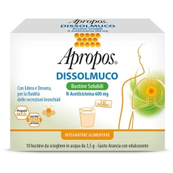 Apropos Dissolmuco 10 Bustine Solubili - Integratore Per La Fluidità Delle Secrezioni Bronchiali