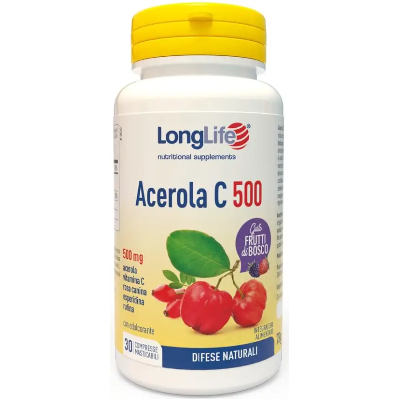 Longlife Acerola C 500 Gusto Frutti Di Bosco 30 Compresse Masticabili - Integratore Antiossidante