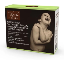 FIOCCHI DI RISO Cofanetto Talco Non Talco Spray 100ml + 20 Salviette + Pasta Emu 30ml