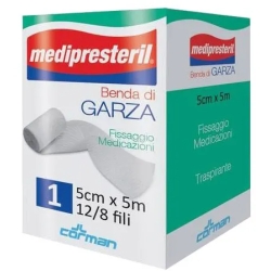 Medipresteril Benda di garza per il fissaggio di medicazioni 5 cm x 5 metri 12/8 fili