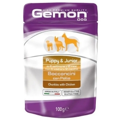 GEMON Puppy e Junior bocconcini con pollo - cibo umido per cani 24x100 g