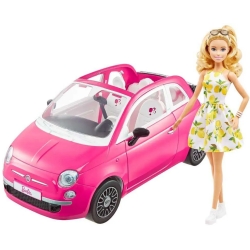 Barbie con fiat 500 rosa