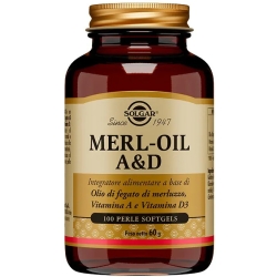 Solgar Merl Oil A&D 100 Perle Softgels - Integratore Di Olio Di Fegato Di Merluzzo