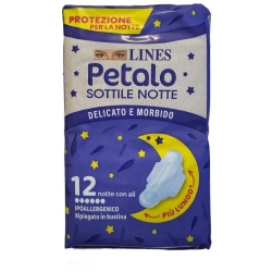 Lines Petalo Soft - 12 Assorbenti Ipoallergenici Sottili Notte Con Ali