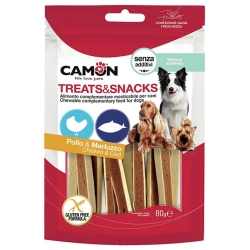 Treats & Snacks al pollo e merluzzo - Sandwich masticabili per cani 80 G