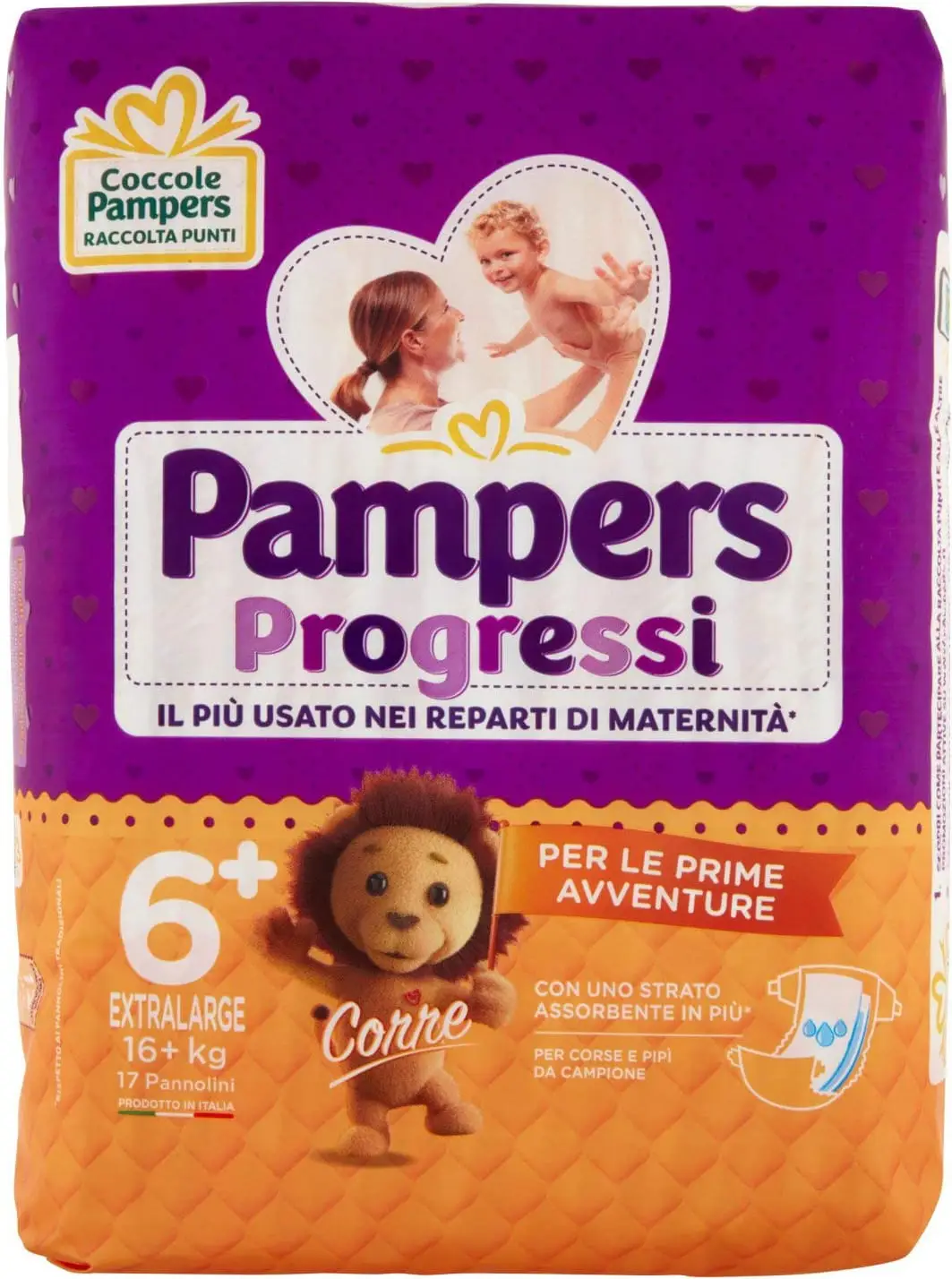 PAMPERS Progressi Corre Extra Large - 17 pannolini taglia 6+ per bambini da 16 kg