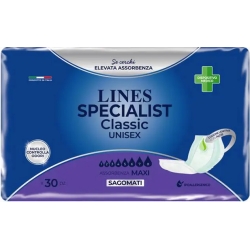 Lines Specialist Unisex - 30 Pannoloni Assorbenti Sagomati per Incontinenza Maxi Taglia L