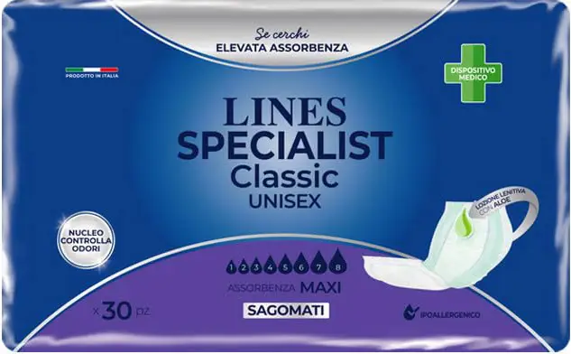 Lines Specialist Unisex - 30 Pannoloni Assorbenti Sagomati per Incontinenza Maxi Taglia L