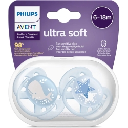Avent Ultra Soft 6-18M - 2 succhietti in silicone - Balena/Stella