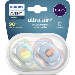 Avent Ultra Air 0-6M+ - 2 succhietti in silicone - Pappagallo/ananas