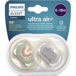 Avent Ultra Air 6-18M - 2 succhietti in silicone - Leone/Ippopotamo
