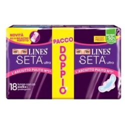 Lines Seta Ultra Lungo Con Ali - 18 Assorbenti Per Flussi Intensi