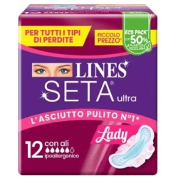 Lines Seta Ultra Con Ali - 12 Assorbenti Per Tutti I Tipi Di Perdite