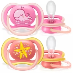 Avent Ultra Air Animals 6-18 M+ - 2 Succhietti In Silicone - Balena/Stella