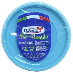 25 piatti piani riutilizzabili - azzurro