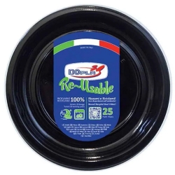 25 piatti piani riutilizzabili - nero